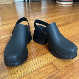 Sorel Matte Black Platform Clog Mules with Heel Strap